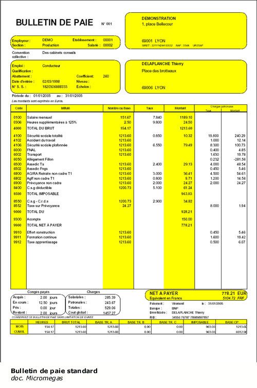 modele bulletin de salaire